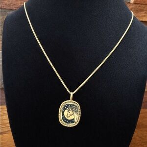 Vintage Sterling Scrimshaw Style Pendant Necklace with Unicorn Design